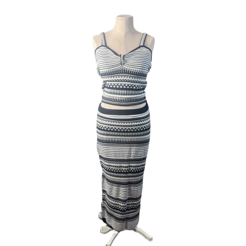 Rachel Zoe Knit Sweater Set Black White Size Medium Nwt Two Piece Maxi Skirt